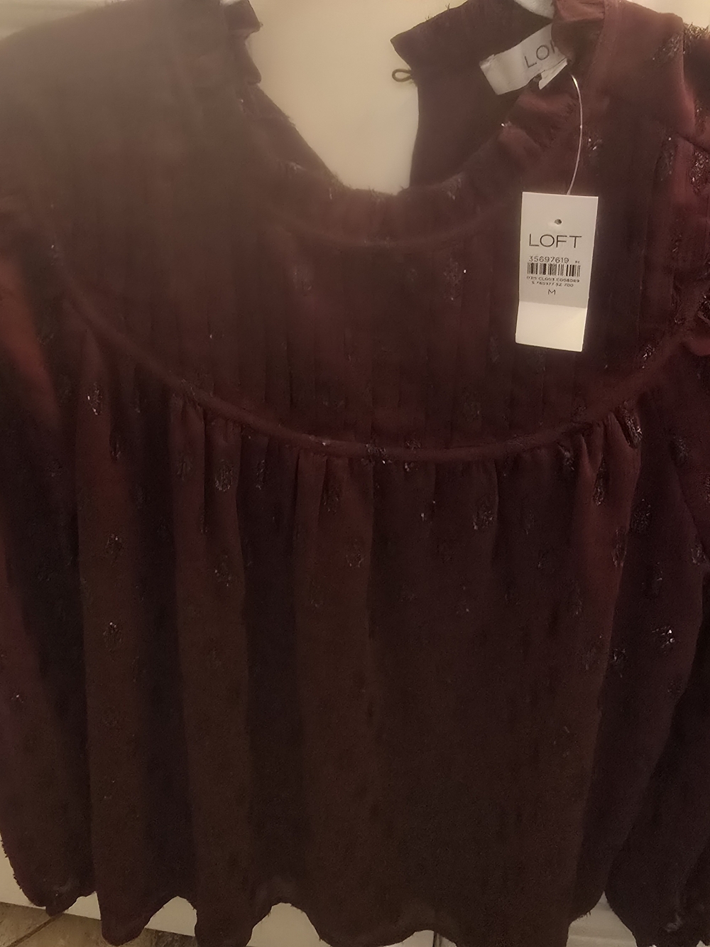 LOFT Women's Burgundy Long-Sleeve Peasant Blouse